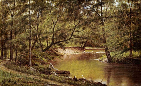 Woodland Interior White Modern Wood Framed Art Print with Double Matting by Whittredge, Thomas Worthington