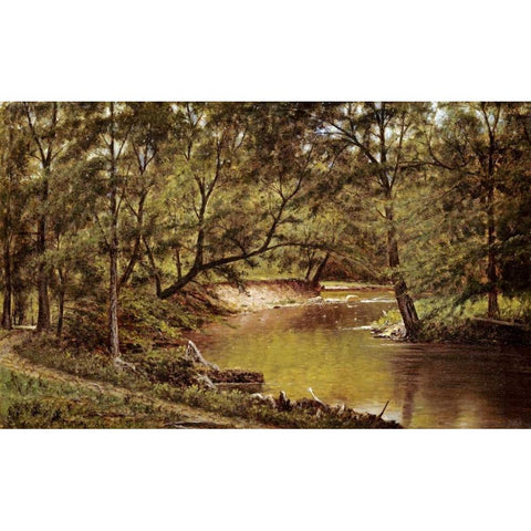 Woodland Interior Black Modern Wood Framed Art Print by Whittredge, Thomas Worthington