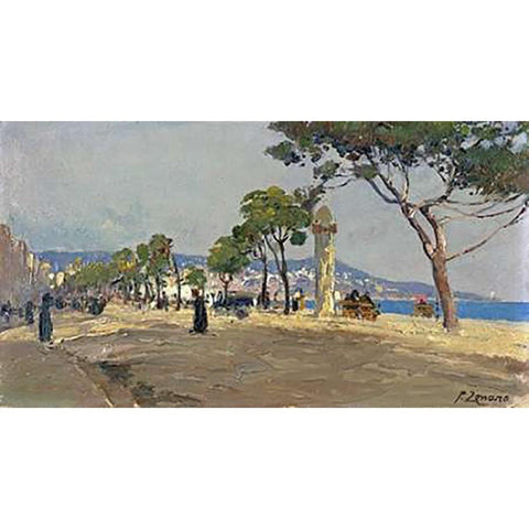 Promenade Des Anglais Gold Ornate Wood Framed Art Print with Double Matting by Zonaro, Fausto