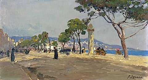 Promenade Des Anglais White Modern Wood Framed Art Print with Double Matting by Zonaro, Fausto