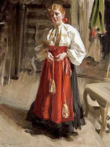 Girl In Orsa Costume White Modern Wood Framed Art Print with Double Matting by Zorn, Anders Leonard