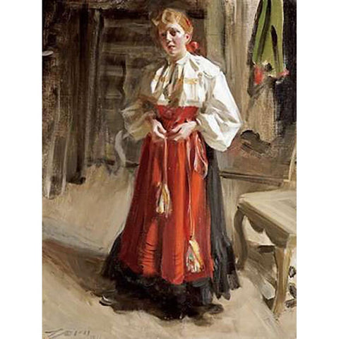 Girl In Orsa Costume Black Modern Wood Framed Art Print with Double Matting by Zorn, Anders Leonard