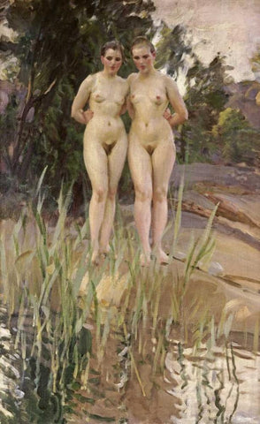 Two Friends Black Ornate Wood Framed Art Print with Double Matting by Zorn, Anders Leonard