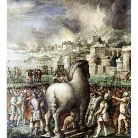 Trojan Horse White Modern Wood Framed Art Print by Abbate, Niccolo