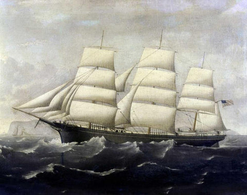 American Clippership Black Ornate Wood Framed Art Print with Double Matting by Alaster, J.S.