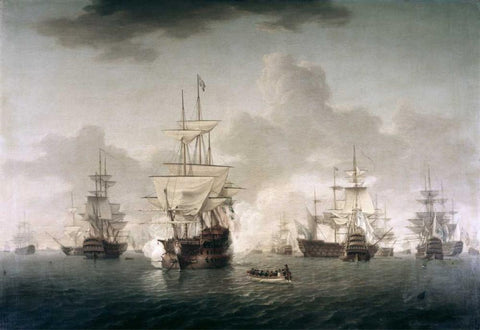 Admiral Lord Howe Joining His Flagship White Modern Wood Framed Art Print with Double Matting by Anderson, William