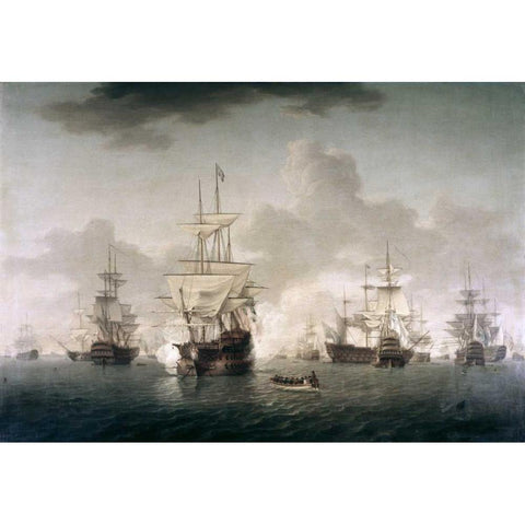 Admiral Lord Howe Joining His Flagship Black Modern Wood Framed Art Print by Anderson, William