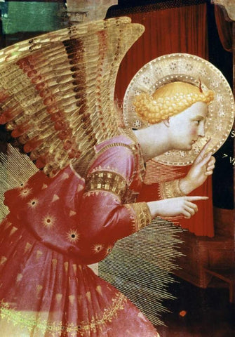 Angel of The Annunciation - Detail White Modern Wood Framed Art Print with Double Matting by Angelico, Fra