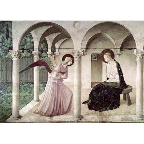 Annunciation Black Modern Wood Framed Art Print with Double Matting by Angelico, Fra