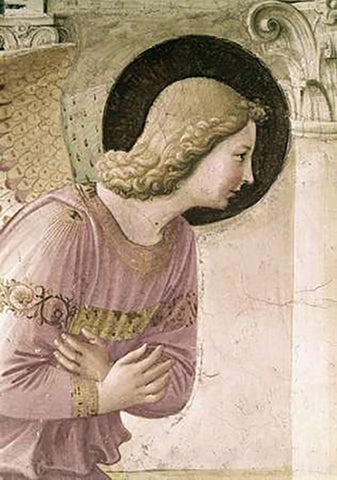 Annunciation - Detail 3 Black Ornate Wood Framed Art Print with Double Matting by Angelico, Fra