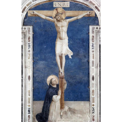 Crucifixcion With Saint Dominick Gold Ornate Wood Framed Art Print with Double Matting by Angelico, Fra