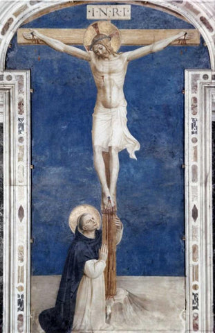 Crucifixcion With Saint Dominick White Modern Wood Framed Art Print with Double Matting by Angelico, Fra