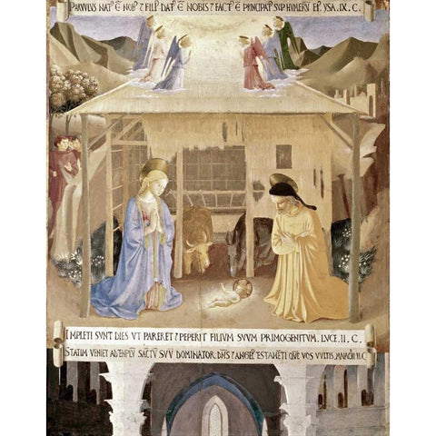 Nativity Black Modern Wood Framed Art Print with Double Matting by Angelico, Fra