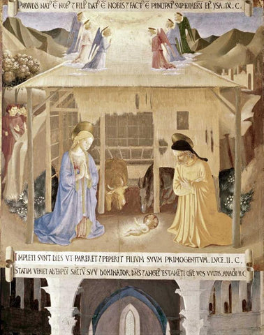 Nativity White Modern Wood Framed Art Print with Double Matting by Angelico, Fra