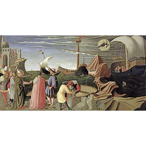 Predella Triptych Story of Saint Luke Black Modern Wood Framed Art Print with Double Matting by Angelico, Fra