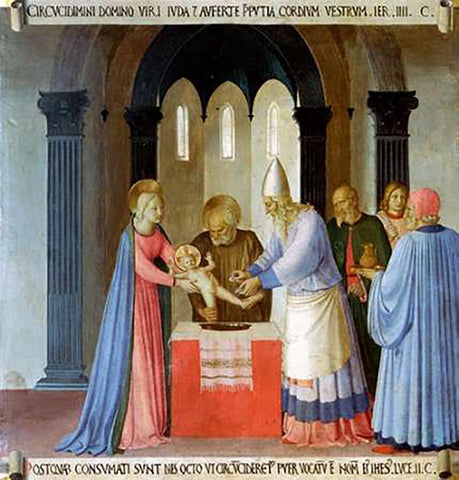 Story of The Life of Museumist Circumcision of Jesus White Modern Wood Framed Art Print with Double Matting by Angelico, Fra