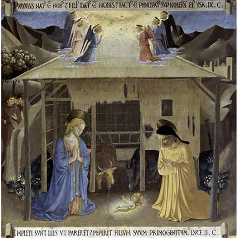 Story of The Life of Museumist Nativity White Modern Wood Framed Art Print by Angelico, Fra