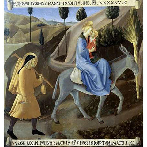 Story of The Life of Museumist The Flight To Egypt Gold Ornate Wood Framed Art Print with Double Matting by Angelico, Fra