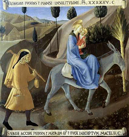 Story of The Life of Museumist The Flight To Egypt White Modern Wood Framed Art Print with Double Matting by Angelico, Fra