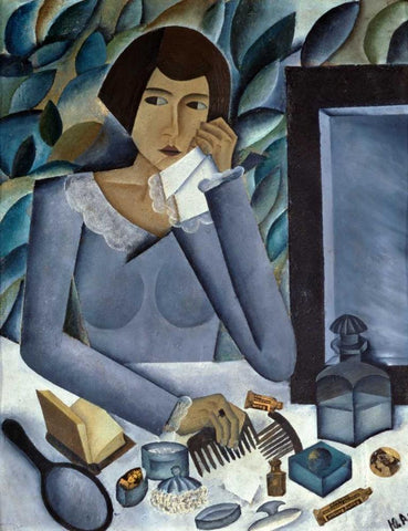 Womans Portrait White Modern Wood Framed Art Print with Double Matting by Annenkov, Jurij Pavlovic