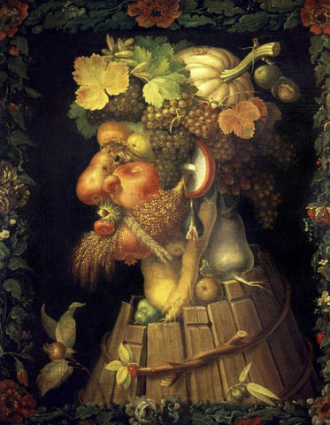 Autumn White Modern Wood Framed Art Print with Double Matting by Arcimboldo, Giuseppe