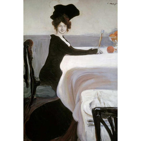 Breakfast White Modern Wood Framed Art Print by Bakst, Leon