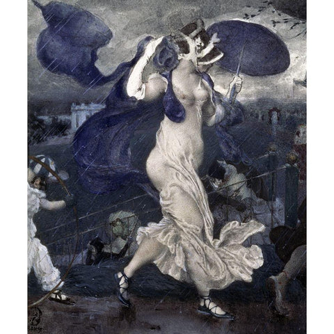 Downpour White Modern Wood Framed Art Print by Bakst, Leon