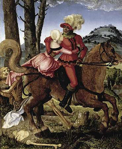 Knight Young Girl and Death White Modern Wood Framed Art Print with Double Matting by Grien, Hans Baldung