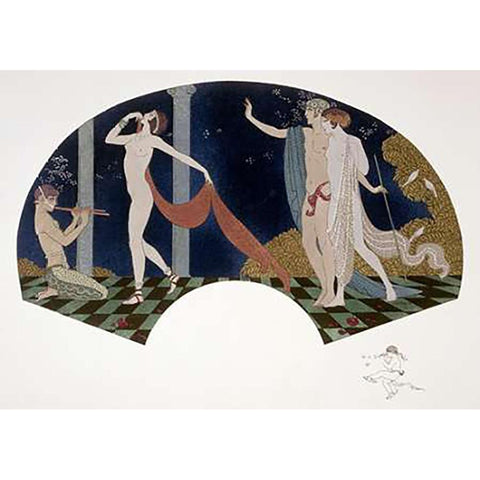 Fan: Four Figures White Modern Wood Framed Art Print by Barbier, Georges