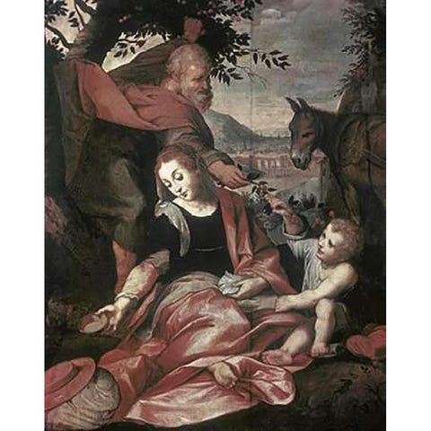 Flight Into Egypt Black Modern Wood Framed Art Print with Double Matting by Barocci, Frederico