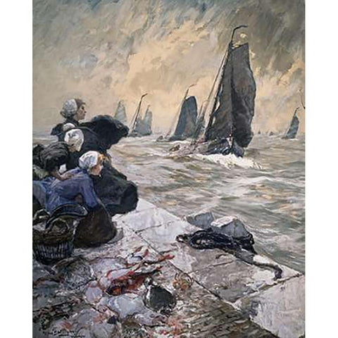 Fishermens Wives Black Modern Wood Framed Art Print by Von Bartels, Hans