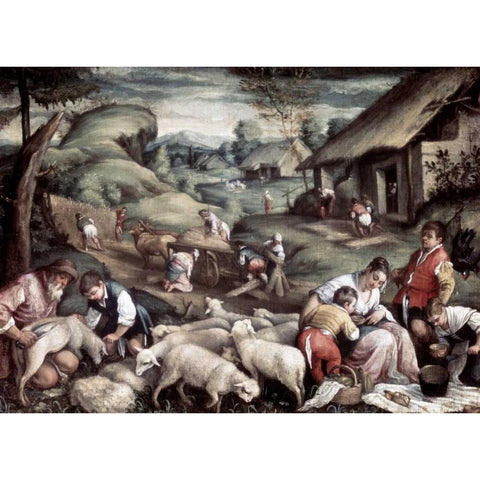 Summer Black Modern Wood Framed Art Print by Bassano, Francesco II