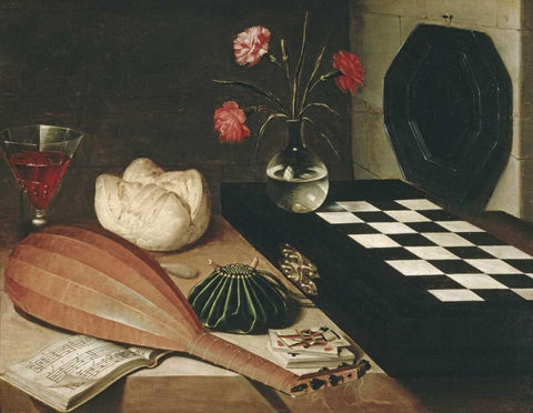 Still Life with a Chess-Board Black Ornate Wood Framed Art Print with Double Matting by Baugin, Lubin