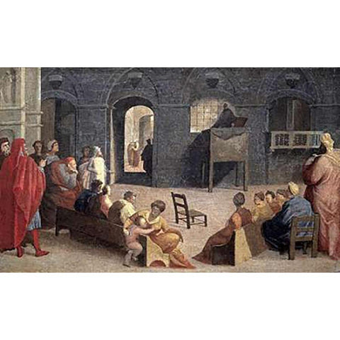 San Bernardino of Siena Preaching Black Modern Wood Framed Art Print with Double Matting by Beccafumi, Domenico