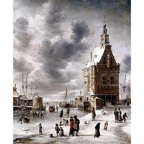 Town Gate of Hoorn White Modern Wood Framed Art Print by Beerstraaten, Jan Abrahamz
