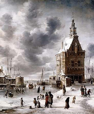 Town Gate of Hoorn White Modern Wood Framed Art Print with Double Matting by Beerstraaten, Jan Abrahamz