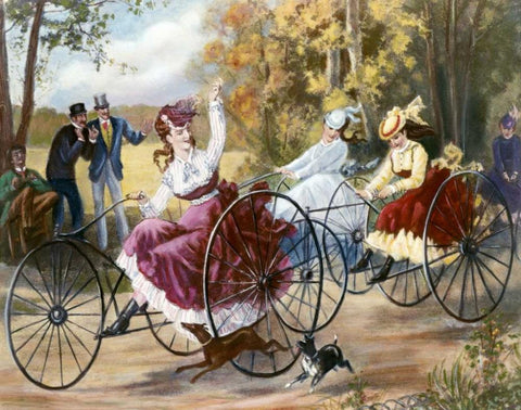 Tricyclists In The Park Black Ornate Wood Framed Art Print with Double Matting by Bell, Henry