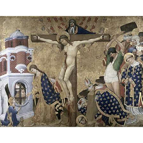 St. Denis Altarpiece Black Modern Wood Framed Art Print with Double Matting by Bellechose, Henri