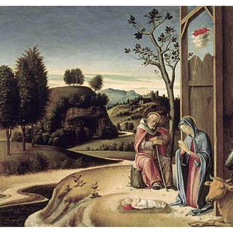 Birth of Jesus from the Pala Pesaro Gold Ornate Wood Framed Art Print with Double Matting by Bellini, Giovanni