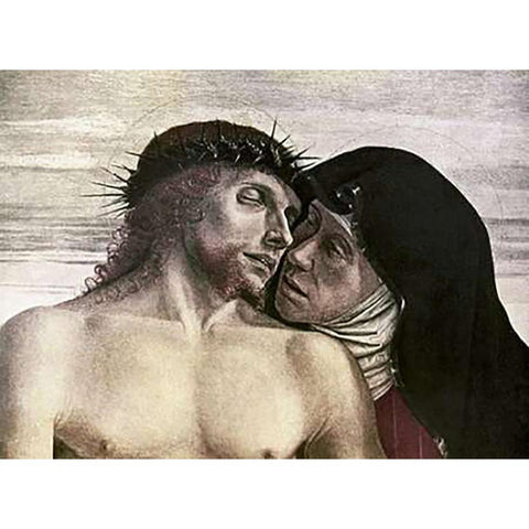 Pieta Black Modern Wood Framed Art Print with Double Matting by Bellini, Giovanni