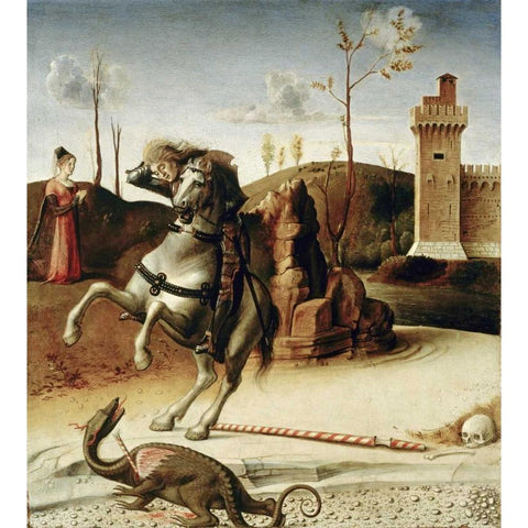 Saint George  from The Pala Pesaro Black Modern Wood Framed Art Print with Double Matting by Bellini, Giovanni