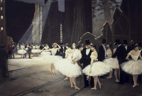 Backstage at The Opera White Modern Wood Framed Art Print with Double Matting by Beraud, Jean