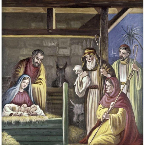 Adoration of The Shepherds Black Modern Wood Framed Art Print with Double Matting by Bianchini, Vittorio