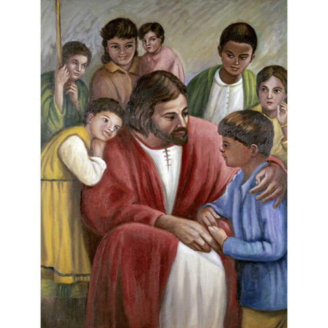 Christ and The Children of All Races Black Modern Wood Framed Art Print by Bianchini, Vittorio