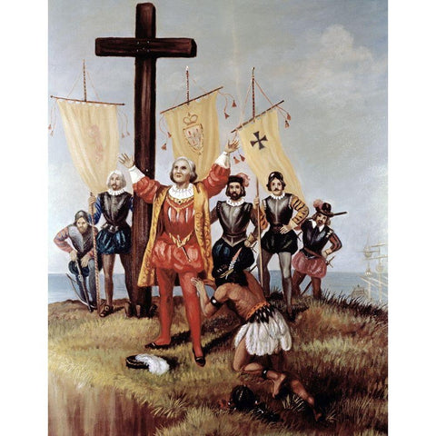 Columbus Takes Possession of The New World (Cont) White Modern Wood Framed Art Print by Bianchini, Vittorio