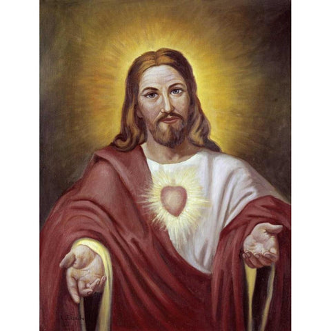 Sacred Heart of Jesus Black Modern Wood Framed Art Print with Double Matting by Bianchini, Vittorio