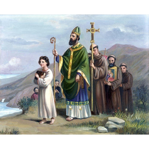 Saint Patrick Journeys To Tara Black Modern Wood Framed Art Print with Double Matting by Bianchini, Vittorio