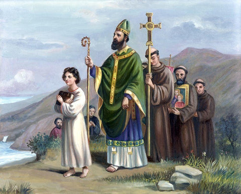 Saint Patrick Journeys To Tara Black Ornate Wood Framed Art Print with Double Matting by Bianchini, Vittorio