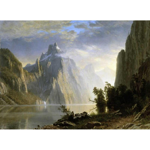 A Lake in the Sierra Nevada Black Modern Wood Framed Art Print with Double Matting by Bierstadt, Albert
