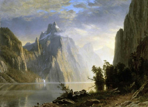 A Lake in the Sierra Nevada White Modern Wood Framed Art Print with Double Matting by Bierstadt, Albert